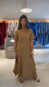 Vestido Magic Manga Corta Camel