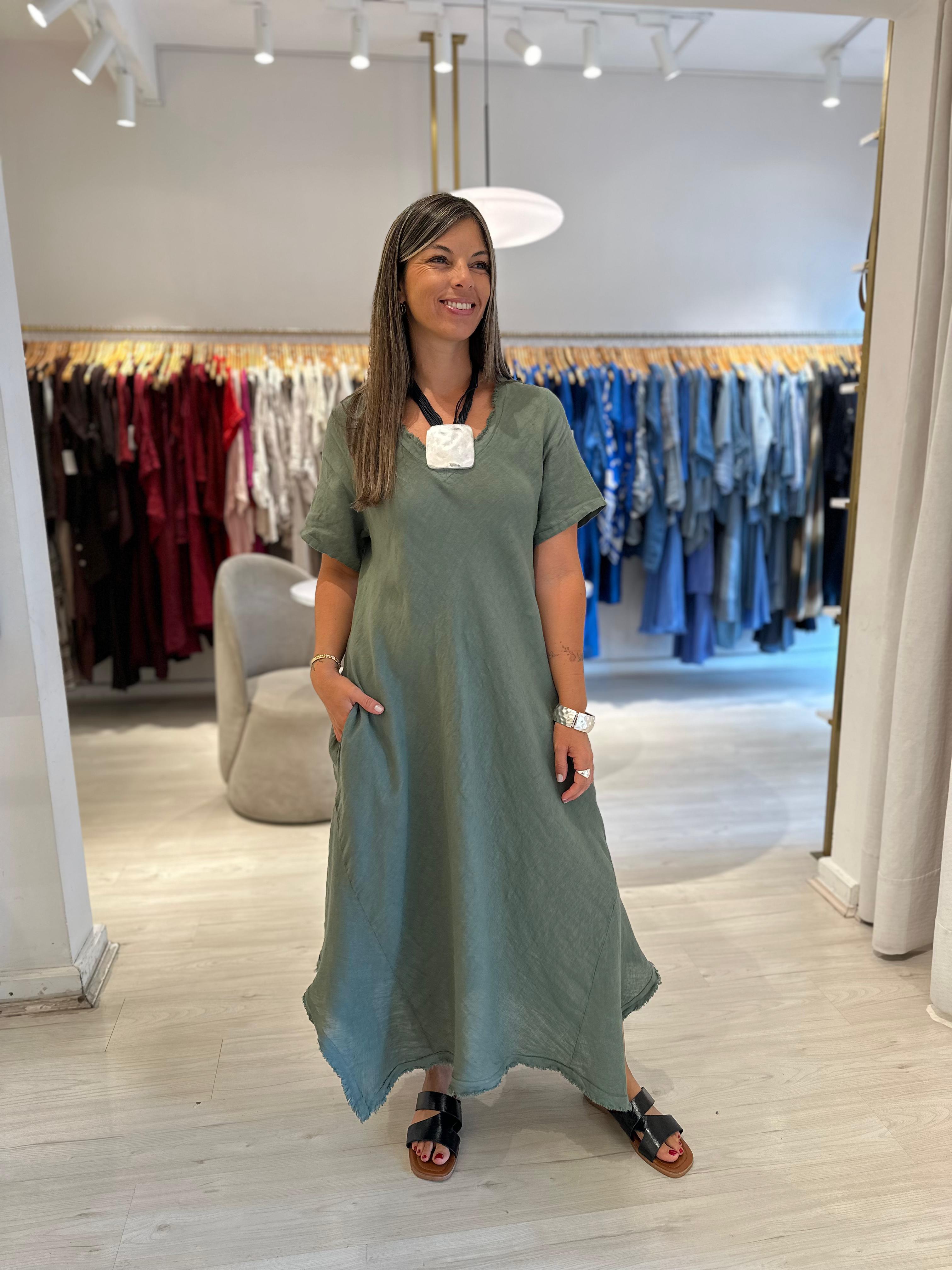Vestido Magic Manga Corta Verde Militar