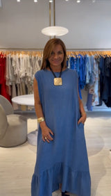 Vestido Ana Liso Azul Jean