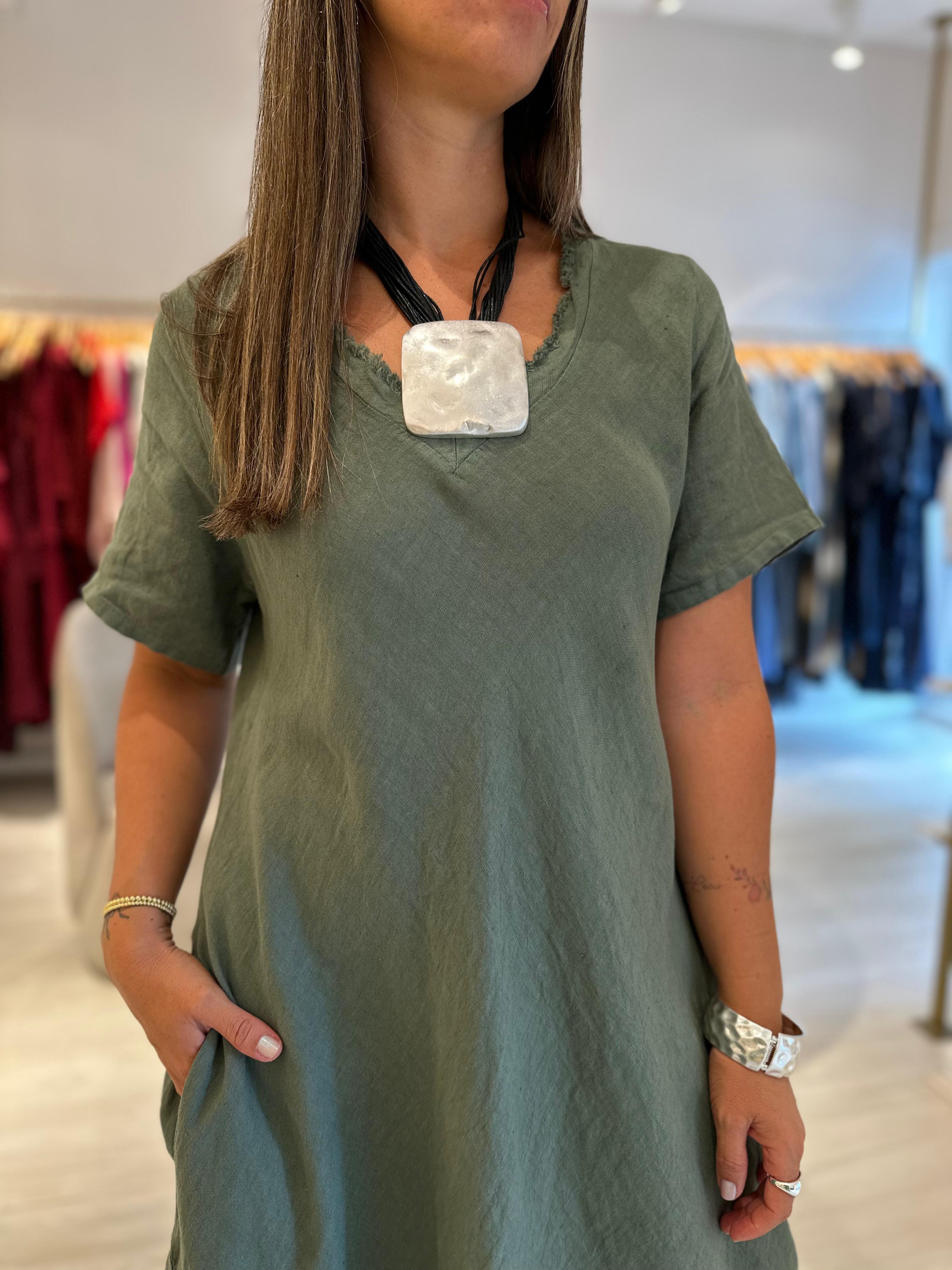Vestido Magic Manga Corta Verde Militar